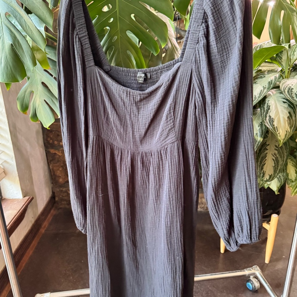 J. Crew Black Smocked Puff Sleeve Dress